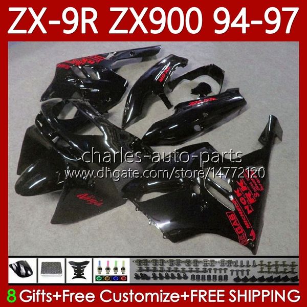 Kit de carroçaria para Kawasaki Ninja ZX900 ZX900 ZX 9R 9 R 900 CC 1994-1997 Bodys 100No.27 ZX9 R 900cc ZX-900 ZX9R 94 95 96 97 ZX900C 1994 1995 1996 1997 OEM Fairing Lustroso Red Blk