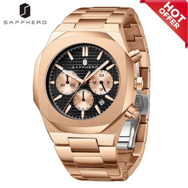 

wristwatches sapphero brand men's sports quartz watches casual multi-function simple waterproof stainless steel case clock luxury watch, Slivery;brown