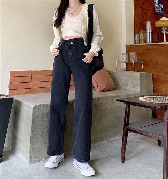 

women's jeans design chic dislocation high waist, Blue