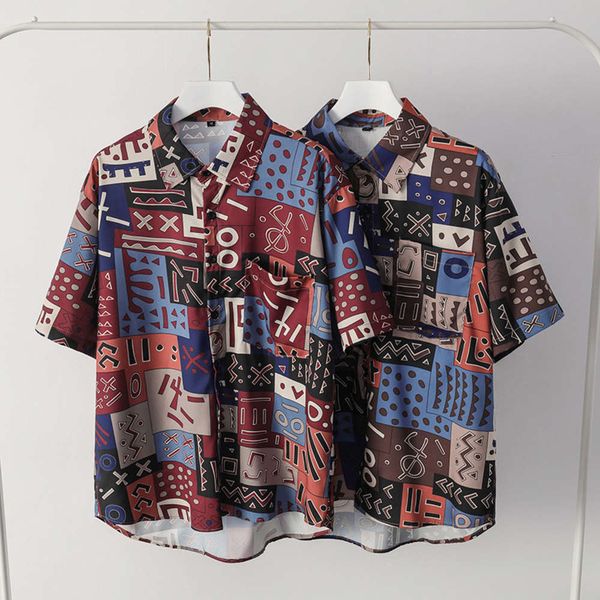 

men's casual shirts shirtsummer thin 5 / s short sleeve for men loose student ruffian handsome korean personalized printed shirt coat y, White;black