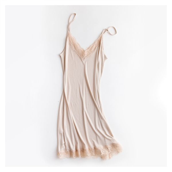 

dress spring and summer loose v-neck lace night pajamas silk base slip, Black;gray