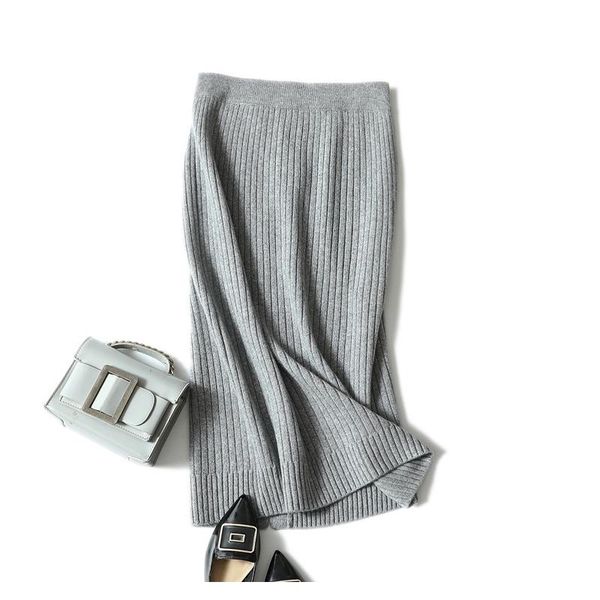 

skirts winter casual cozy high waist women's ribbed knit quality 100% cashmere skirt long, Black