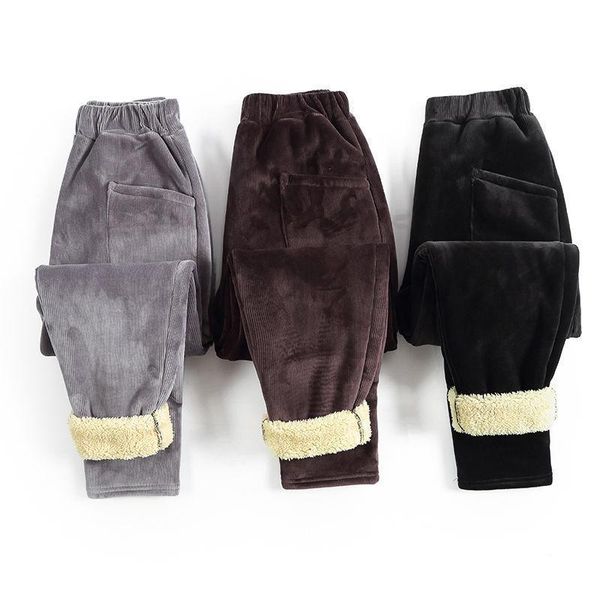 

women's pants & capris autumn winter women 2021 vintage corduroy big pocket plus velvet trousers loose casual korean style harem pan, Black;white