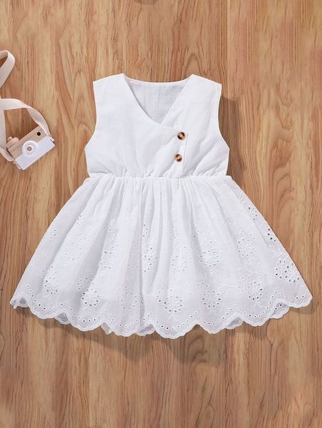 

baby girl eyelet embroidery button detail dress she, Red;yellow