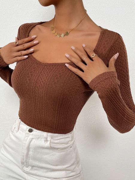 

cable textured squared neck t-shirt h5lp#, White