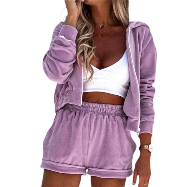 

women's tracksuits womens 2 piece tracksuit casual outfit sets zip up hoodie long sleeve sweatshirt and shorts set with pockets streetw, Gray