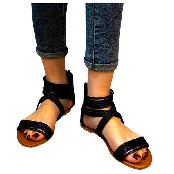 

sandals jaycosin fashion women's serpentine summer zipper beach open toe breathable 2021 back strap shoes sandalias, Black