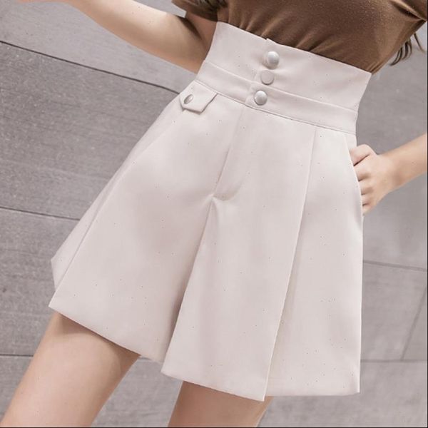 

womens short spring summer fashion women ladies high waisted beige black wide leg shorts korean stle woman pleated skirts, White;black