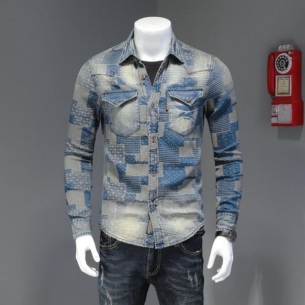 

men's casual shirts fashion spring autumn men retro cotton denim shirt male personality trend tide long-sleeve clothing daily jeans out, White;black