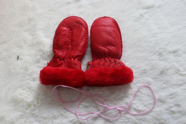 

five fingers gloves fashion outdoor warm natural fur of children, Blue;gray