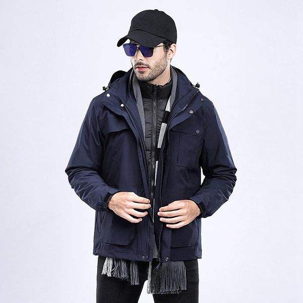 

men's jackets shujin 2021 windbreaker for man hooded men winter warm vest liner coats outwear multi-pockets outdoor hiking jacket, Black;brown