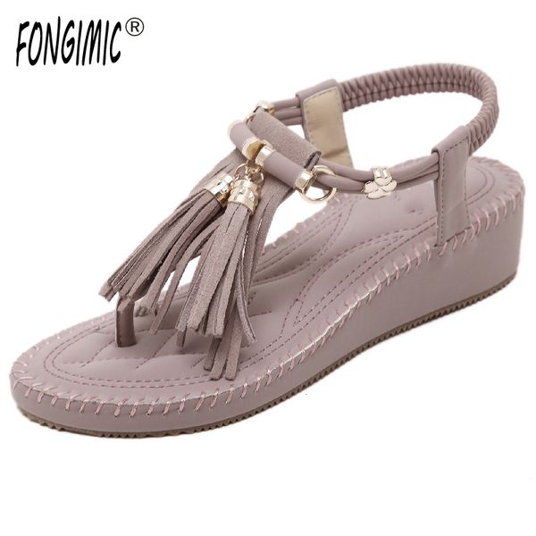 

fongimic women bohemia sandals comfortable fashion tassel beach thick bottom sweet lady sho, Black