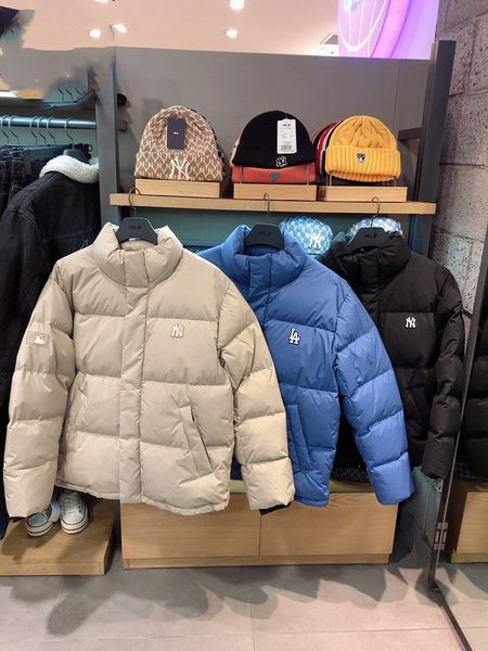 

down jacket autumn and winter 2021 mlb small label embroidery men's women's same ny solid color long sleeve st collar, Black