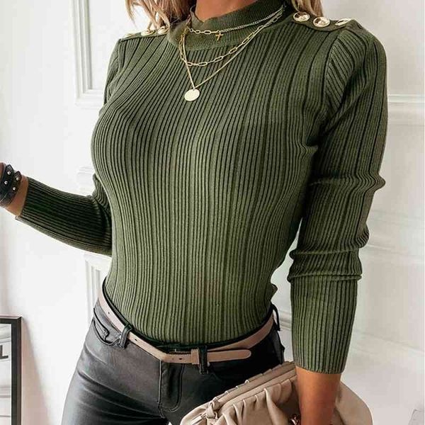 

women's sweaters elegant women solid color patchwork design button decor half high collar long sleeve winter slim pullovers knitte, White;black