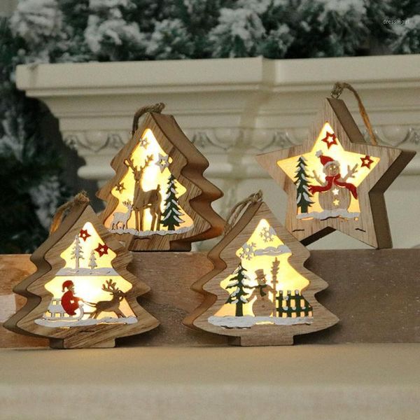 

christmas decorations wooden glowing five-pointed star scene decoration pendant