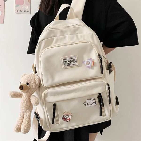 

enopella fashion backpack waterproof nylon for women lapladies cute female rucksack kawaii student men black bookbag mochila 210929