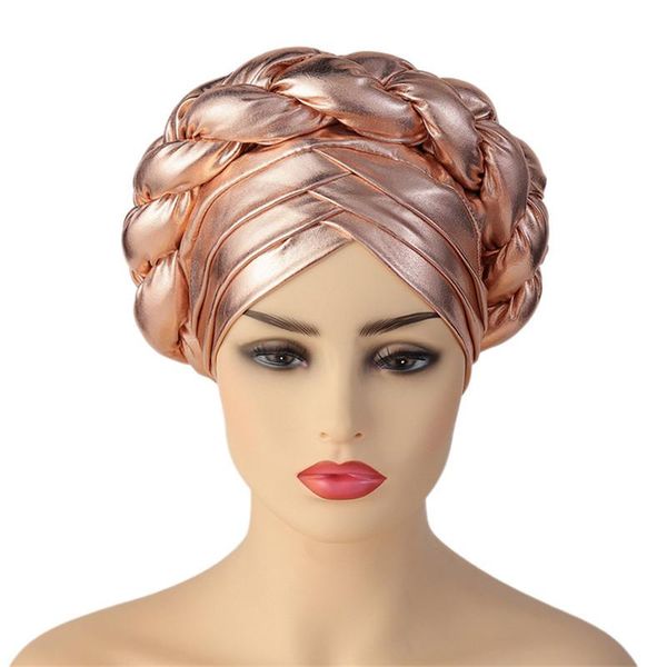 

ethnic clothing 2021 fashion women's braids turban cap ready to wear african aso oke headtie nigeria wedding gele muslim hijab head wra, Red