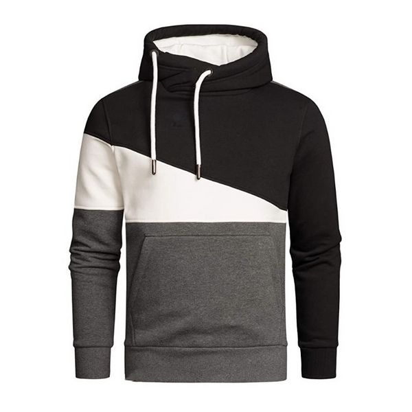 

qnpqyx new autumn men's splicing hoodies outdoor sports and leisure color-blocking pullover sweater streetwear hooded pullover, Black