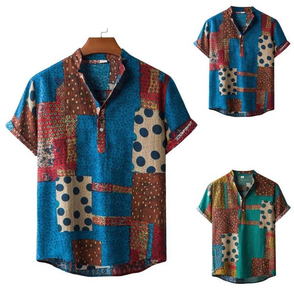 

men's casual shirts 2021 men linen cotton short sleeve shirt summer floral loose baggy holiday beach hawaii, White;black