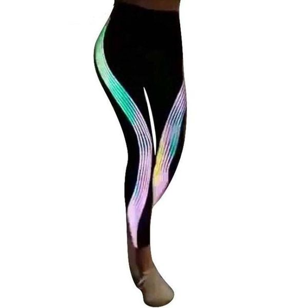 

yoga outfits women 3d laser glow dark materials printed high waist pants leggings workout running fitness tights, White;red