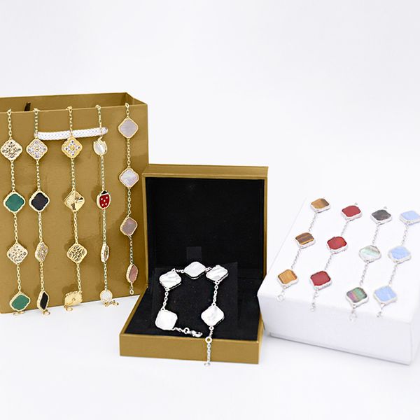 

designer bracelets classic clover bracelet fashion five flower for man woman gold silver optional 18 color high quality, Golden;silver