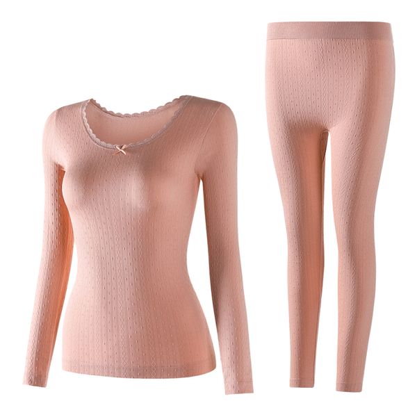 

winter thermal underwear set seamless bodysuits for women long sleeves pant womens intimates lingere underwear & sleepwears, Black;pink