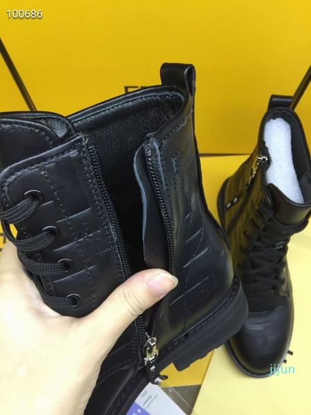 

winter 2023 new women's embossed lacing middle boot flat heel middle good leather luster round head, Black