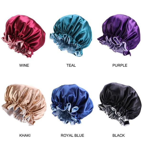 

shower caps premium elastic band hats big lace night cap large satin silk bonnet sleep double chemotherapy hat