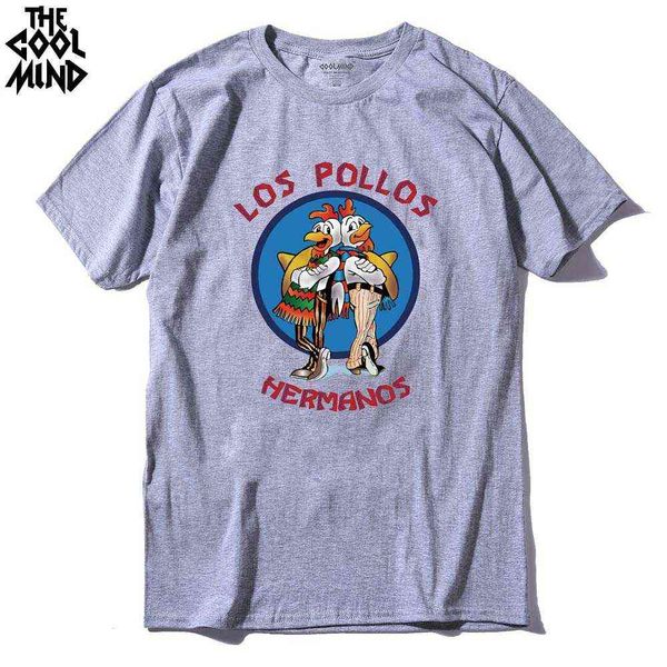 COOLMIND LO0111A 100% Baumwolle Kurzarm Los Pollos Druck Männer T-Shirt lässig Oansatz Sommer T-Shirt lose coole T-Shirt 210629