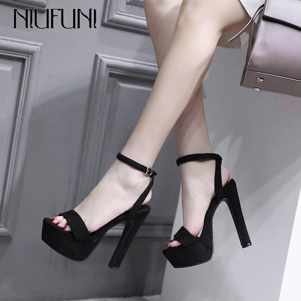 

summer super high heels women sandals fashion thick heel platform shoes female ankle wrap woman, Black
