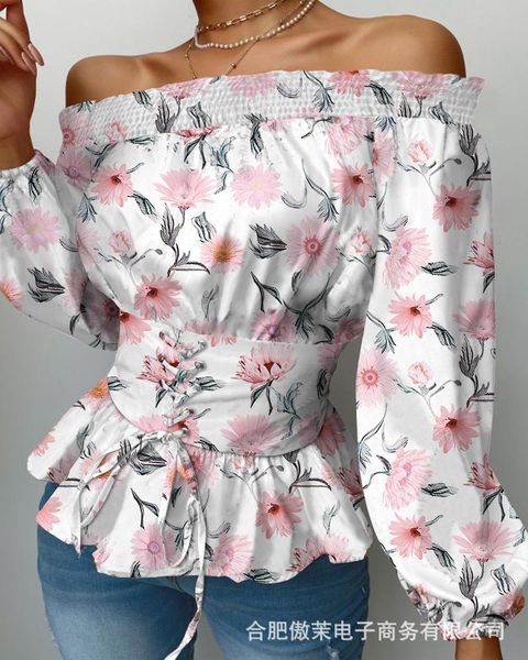 

women's blouses & shirts printed 2021 summer fashion slim one-shoulder top, White