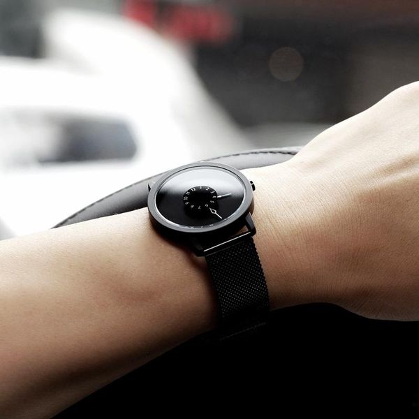 

wristwatches 2021 men gift enmex brief design creative black face leather strap fun for young fashion unique clock quartz watches, Slivery;brown