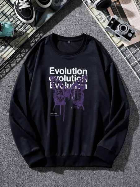 

men butterfly & letter graphic pullover q2gv#, Black