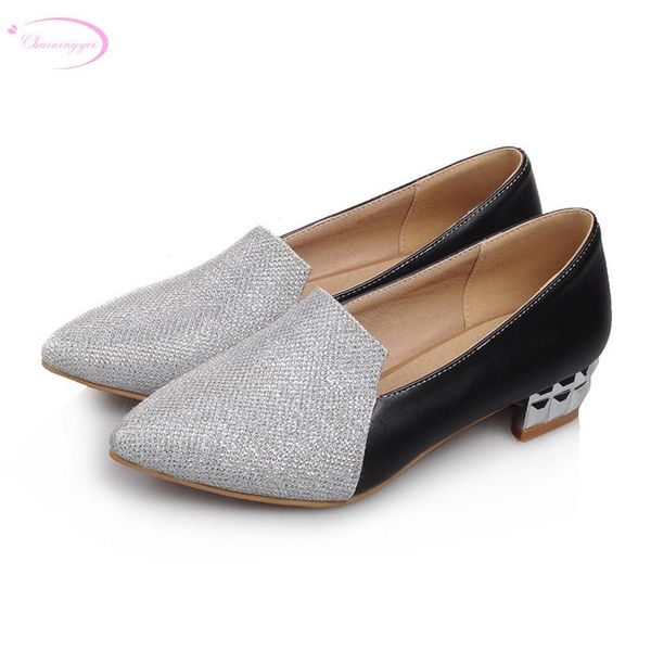 

dress shoes chainingyee party sweet pointed toe pumps mixed color glitter black gold silver med with women big size 21.5~28.5cm