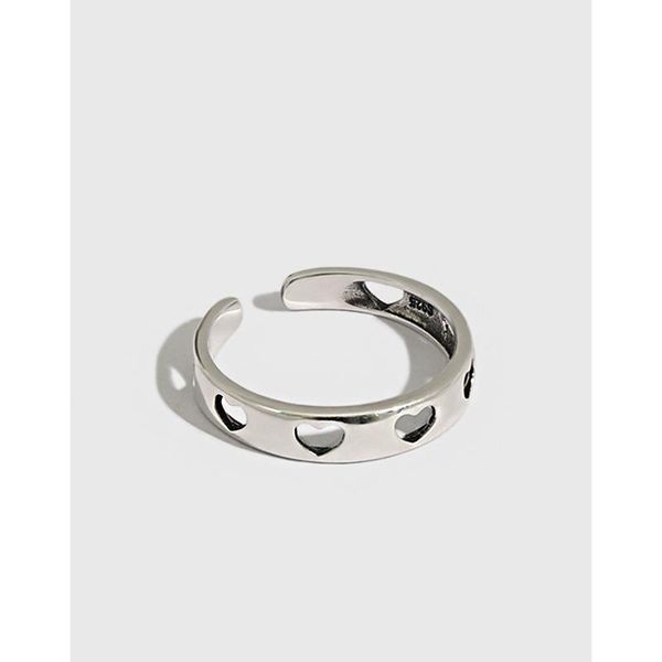 

cluster rings elegant 925 sterling silver hollow heart for women fine jewelry, adjustable engagement finger ring woman, Golden;silver