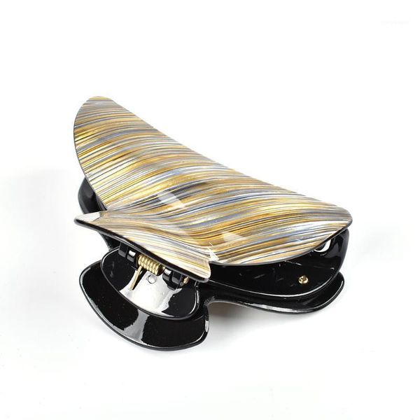 

gold thread striped large hair crab 9cm acrylic hairpins women clips barrettes ladies makeup accessories1