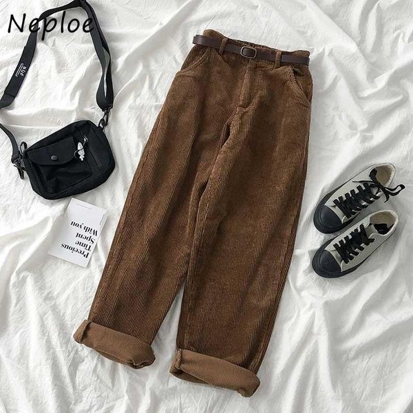 

women's pants & capris neploe 2021 chic corduroy zip wide leg autumn loose casual solid color double pockets high waist 1g730, Black;white