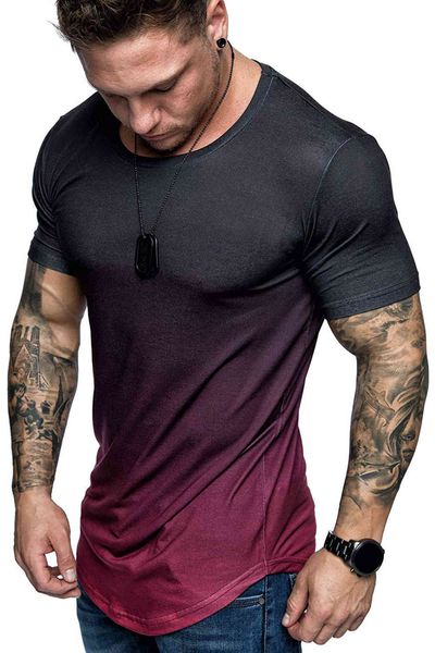 

2019 summer new men's gradual change short sve t-shirt fashion wash old printed round neck top, White;black