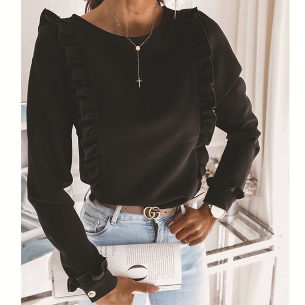 

women's blouses & shirts elegant slim shirt fashion solid color o-neck long sleeve 2021 spring and autumn commuter office blouse, White