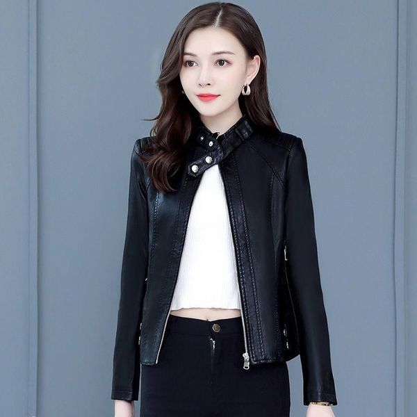 

women's leather & faux 2021 autumn spring women jacket female casual soft pu punk coat ladies zipper black outerwear 4xl h1191