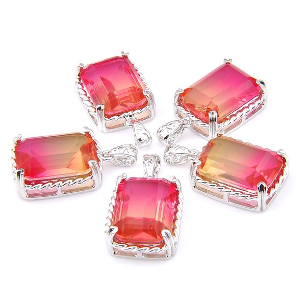 

mix 5 pieces pendants luckyshine shine square cut pink watermelone tourmaline gemstone 925 silver pendant necklaces