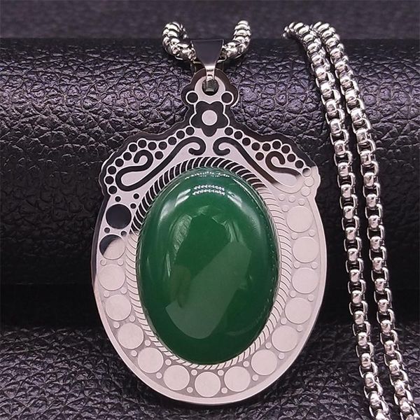 

pendant necklaces 2021 boho flower green stainless steel stone chain silver color necklace jewelry bijoux femme n2202s04