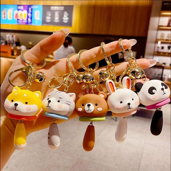 

keychains 5 kinds of animal retractable rebound keychain cute resin panda doll fashion couple pendant gift, Silver