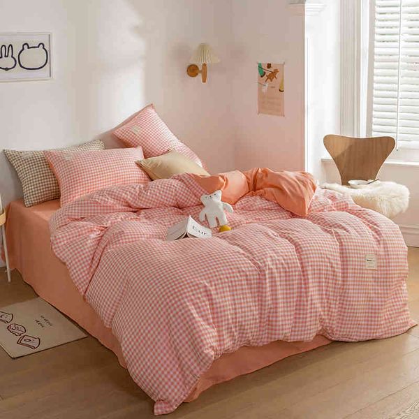 

bedding sets pink plaid sets girls women duvet cover set bed sheet pillowcases twin full  king size bedclothes for bedroom decor zmrf