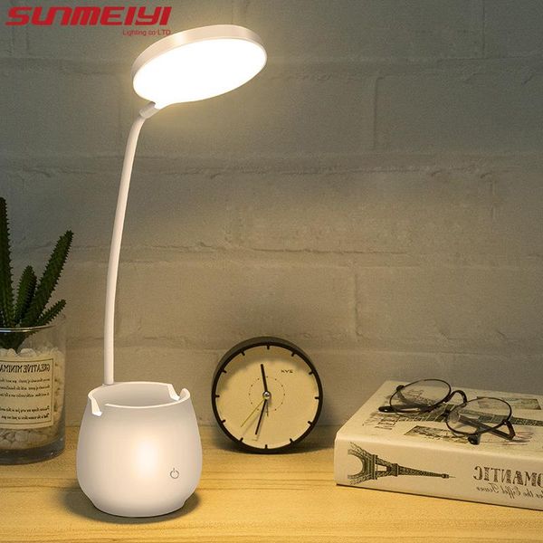 

modern led desk lamps with pen holder eye-protect reading light chargeable usb touch dimmable table lamp for bedroom study