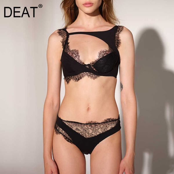 

[deat] summer fashion solid color sleeveless sling hollow out lace elasticity temperament women tank 13q290 210527, White