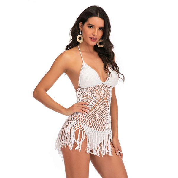 

one piece swimsuit hand knitted tassel beach women's, White;black
