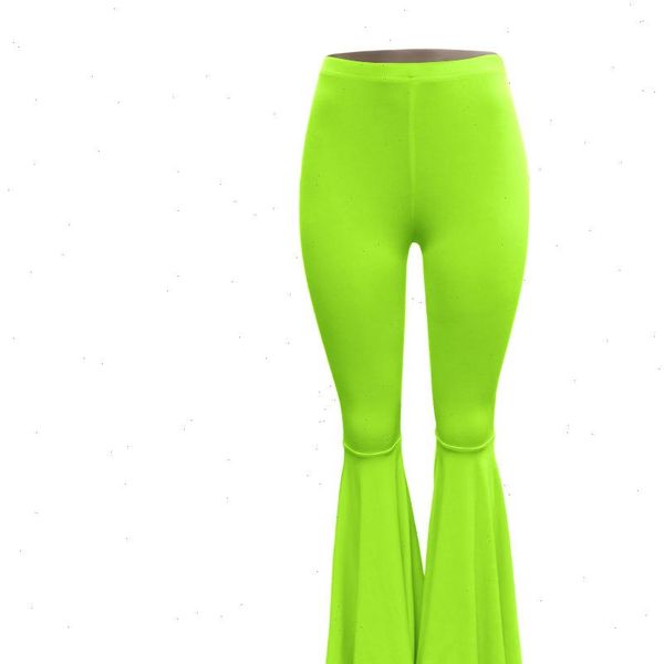 

vintage fashion womens capris women solid ruffles high waist flare long pants autumn casual tight trousers elastic bell bottom pant, Black;white