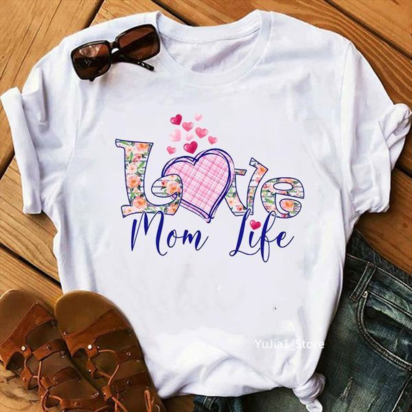 

vogue mom life graphic print women t shirts tshirts pink love flower femme mothers day camisetas mujer streetwear, White