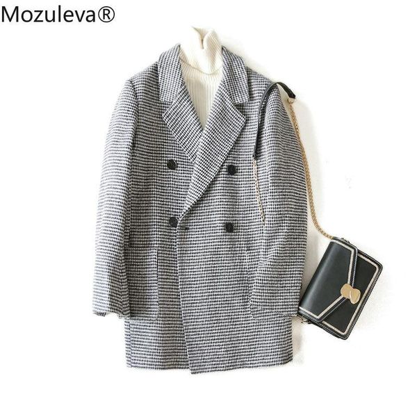 

women's suits & blazers mozuleva houndstooth woolen blazer women autumn winter japanese style loose long wool coat hand-stitche, White;black